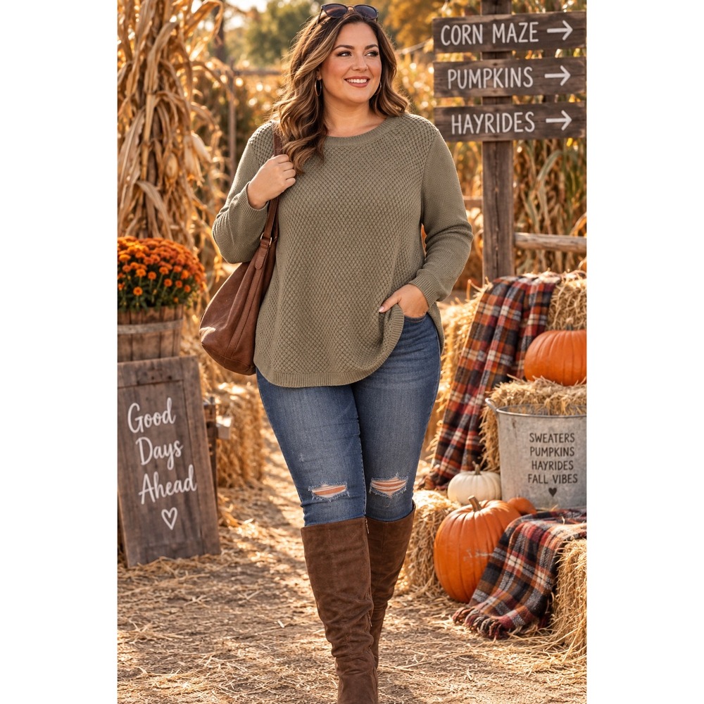 Brown Textured Knit Sweater Womens L Suede Elbow Patch Cozy Fall Cottagecore